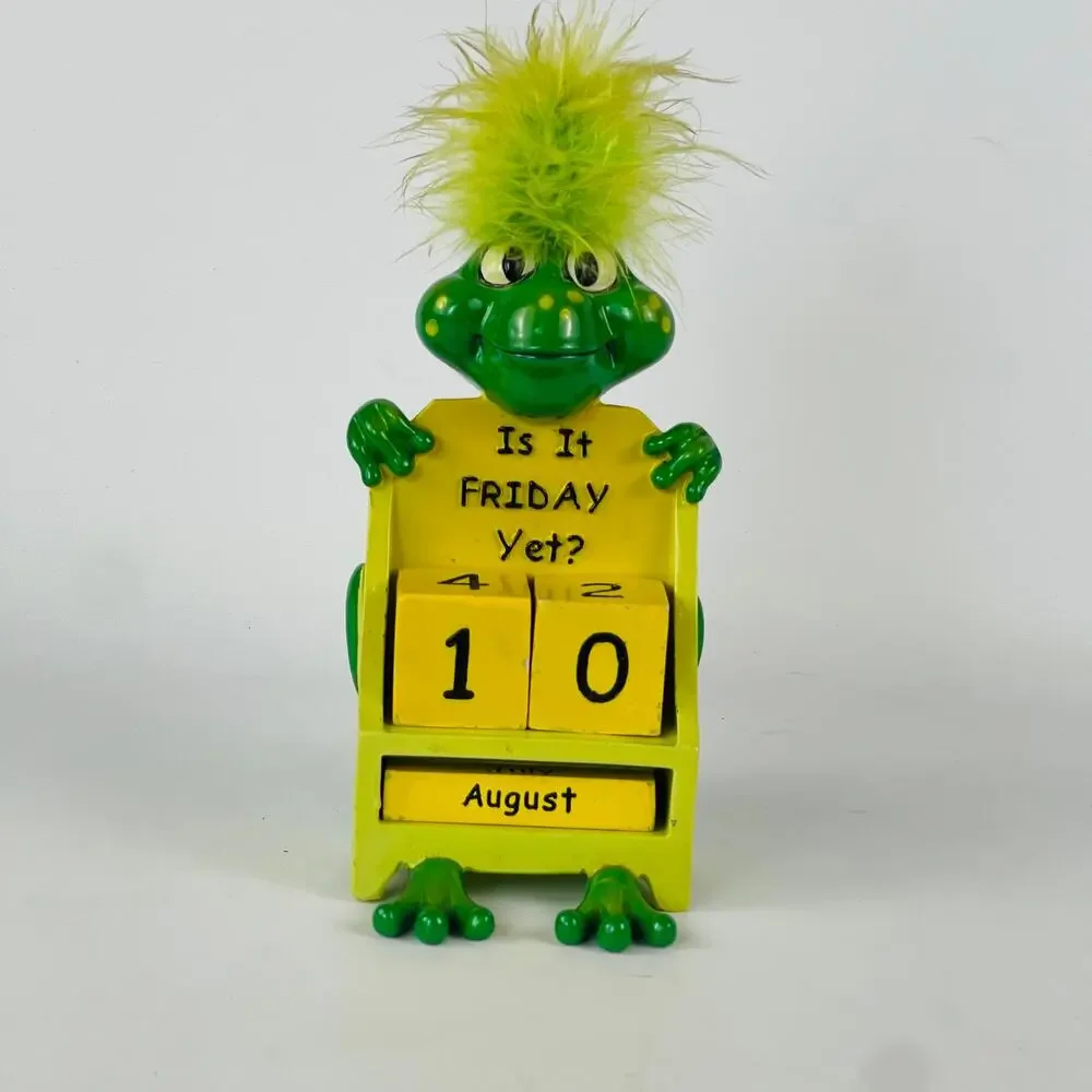 Funny Green Frog Perpetual Calendar; Is it Friday Yet? Month/Day. RARE